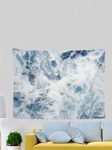 Tapiz De Decoración Del Hogar A La Moda Con Diseño De Paisaje De Olas Del Océano, 1 Pieza - Celeste - Ver 1