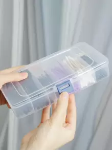 1pc Portable Storage Box With Six/ Five Compartments For Makeup Tools, Hair Accessories, Lip Brushes, With Buckle ,Jewellery Box,Pouch,Makeup Brush Holder,Brush Holder,Perfume Organiser,Pouch Bag