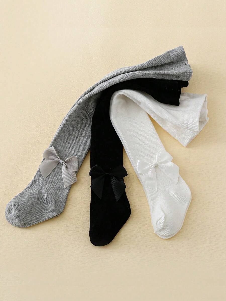 3 件裝女嬰蝴蝶結設計基本款緊身褲適合日常穿著 - 彩色 - 查看 1