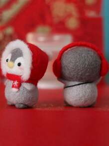 1pc Fiber Wool Felt Poke, Cartoon Penguin Design Wool Felt Poke Material Kit For Craft - Grey - View 2