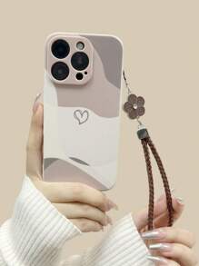 手机挂绳心形手绘米色防摔印花手机壳，配手工编织手链和腕带，兼容 、三星、红米系列 - 彩色 - 查看 2