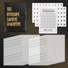 1 Set Black 100-envelope Challenge Savings Tracker Binder - Moneychallenges Budget Binder With Cash Envelopes & 25 Blank Notes + 1 Numbered Page To Save $5,050 The Fun & Simple Way - Black - View 2