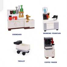 Creative Diy Building Blocks With Small Particles, 4-In-1 Cabinet Set, Coffee And Water Dispenser, Mini Cart, Food Cabinet, Desktop Ornament, Kids' Puzzle Scene Assembly Block Toy Set, Christmas Gift - Multicolor - View 2