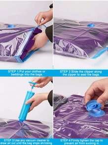 3pcs 40cm*60cm Vacuum Compression Storage Bags With Pump, Sealed Moving Bags For Clothes Sweaters Blankets Quilts Household Space, Saver Organization For Travel, Home Dormitory Back To College Essential Travel Storage Bag Student Bag Sets Organizer Storage Bins Closet Organizer For Clothing Wardrobe Storage Closet Dividers Closet Dividers For Bedroom Sock Pants Jeans Underwear - Clear - View 3