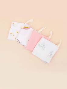 4 件裝新生兒平紋細布雙層毛巾、流口水圍兜和手帕套裝 - 粉色 - 查看 3
