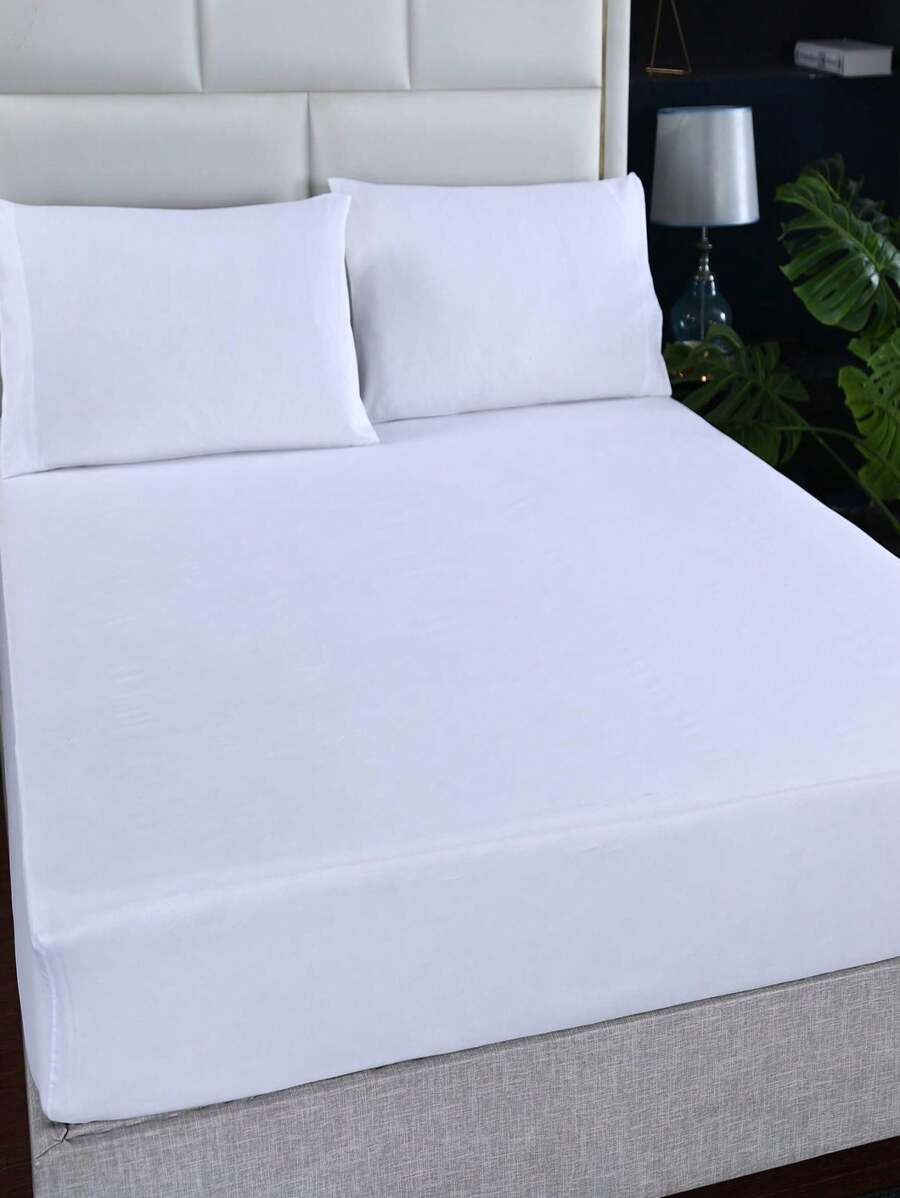 1pc Plain Color Fitted Sheet For Twin/full/queen/king/cal King Bed