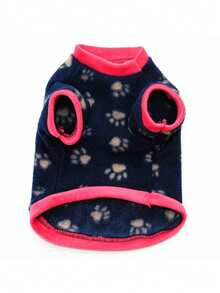 1件柔軟舒適的中號寵物毛絨衣,帶有經典的爪印圖案,色彩豐富 - 藏蓝色 - 查看 6