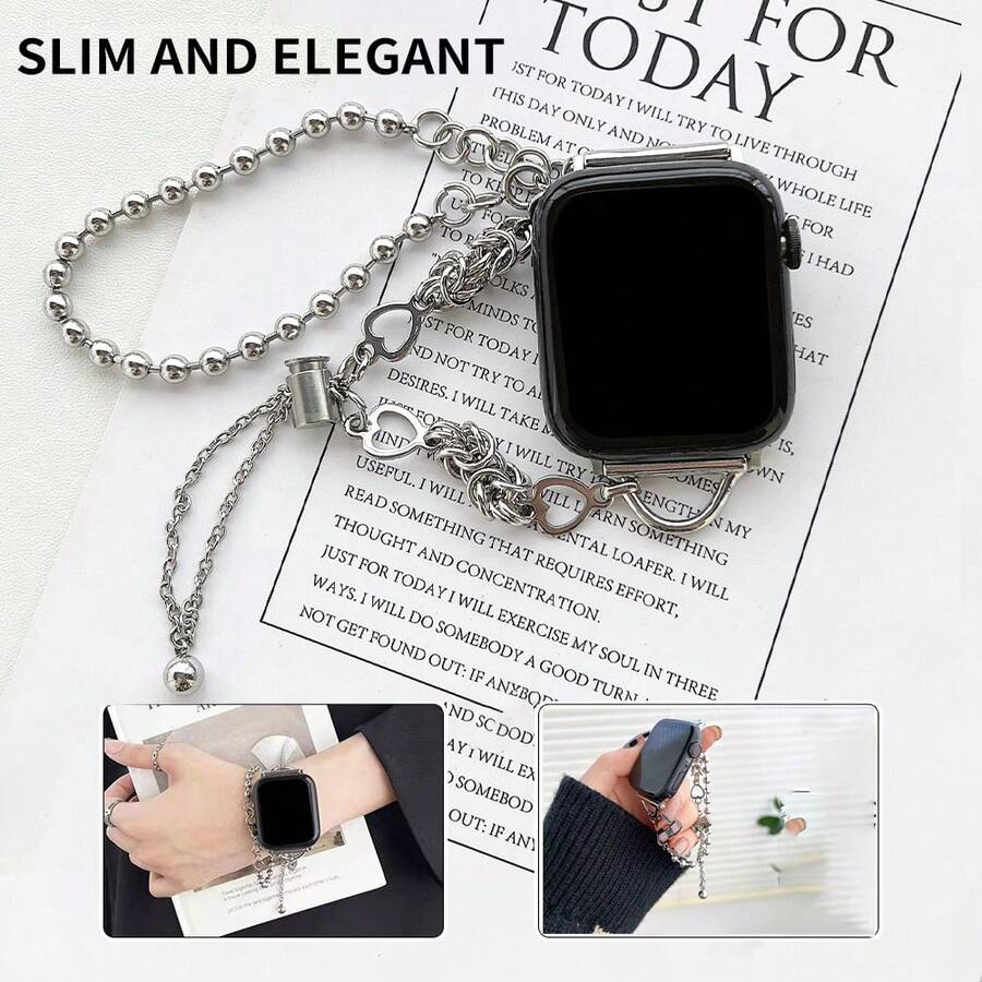 1条个性化设计的锌合金表带，带有心形元素，兼容 Series SE/8/7/6/5/4/3/2/1，尺寸41mm、44mm、45mm。 - 銀色 - 查看 1