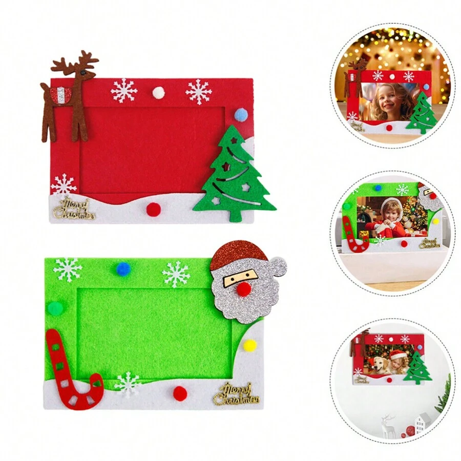 2入組聖誕節相框毛氈布家飾,節慶氛圍佈置,聖誕樹麋鹿相框 - 彩色 - 查看 1