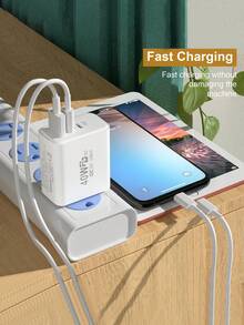 1pc Pvc Square Shaped Charger With 1 Usb And 2 Pd 40w Charging Ports, Compatible With A Series Of Phone Models, With Qc3.0 Wall Plug - White - View 7