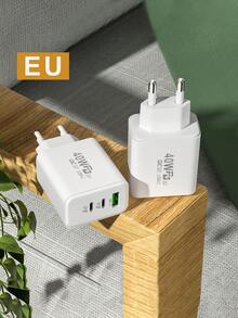 1pc Pvc Square Shaped Charger With 1 Usb And 2 Pd 40w Charging Ports, Compatible With A Series Of Phone Models, With Qc3.0 Wall Plug - White - View 4