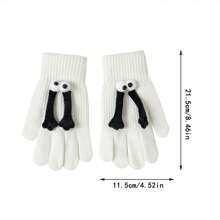 1對女性創意情侶手套,可愛的黑白五指手套,有趣的觸控暖織手套,適用於騎行、秋冬季節