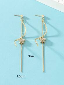 1 對時尚派對星形耳環,帶水鑽細節和撞色流蘇,銅材質 - 金黃色 - 查看 5