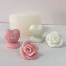 1 件情人節玫瑰花心香氛蠟燭矽膠模具適用於 Diy 石膏裝飾、黏土和陶器工具,易於清潔和脫模 - 白色 - 查看 4