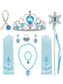 8 Stücke/set Prinzessin Rollenspiel Set, Enthält Haarband, Zauberstab, Ohrringe, Ring, Halskette, Armband, Handschuhe, Haarverlängerungen. Enthält Auch 3 Extra-stücke Im Set.