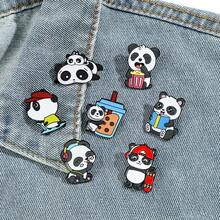 7入組卡通金屬熊貓胸針,創意合金小熊貓徽章,可愛的學生背包針配件 - 黑色 - 查看 2