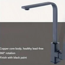 1 件廚房水龍頭冷熱水可旋轉黑色不鏽鋼水槽水龍頭 7 字方形家用 - 銀色 - 查看 7