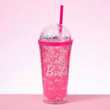 Miniso Barbie Collection Double Layer Plastic Tumbler With Straw 600mL Birthday Gift For Outdoor Travel Or School - Pink - View 1
