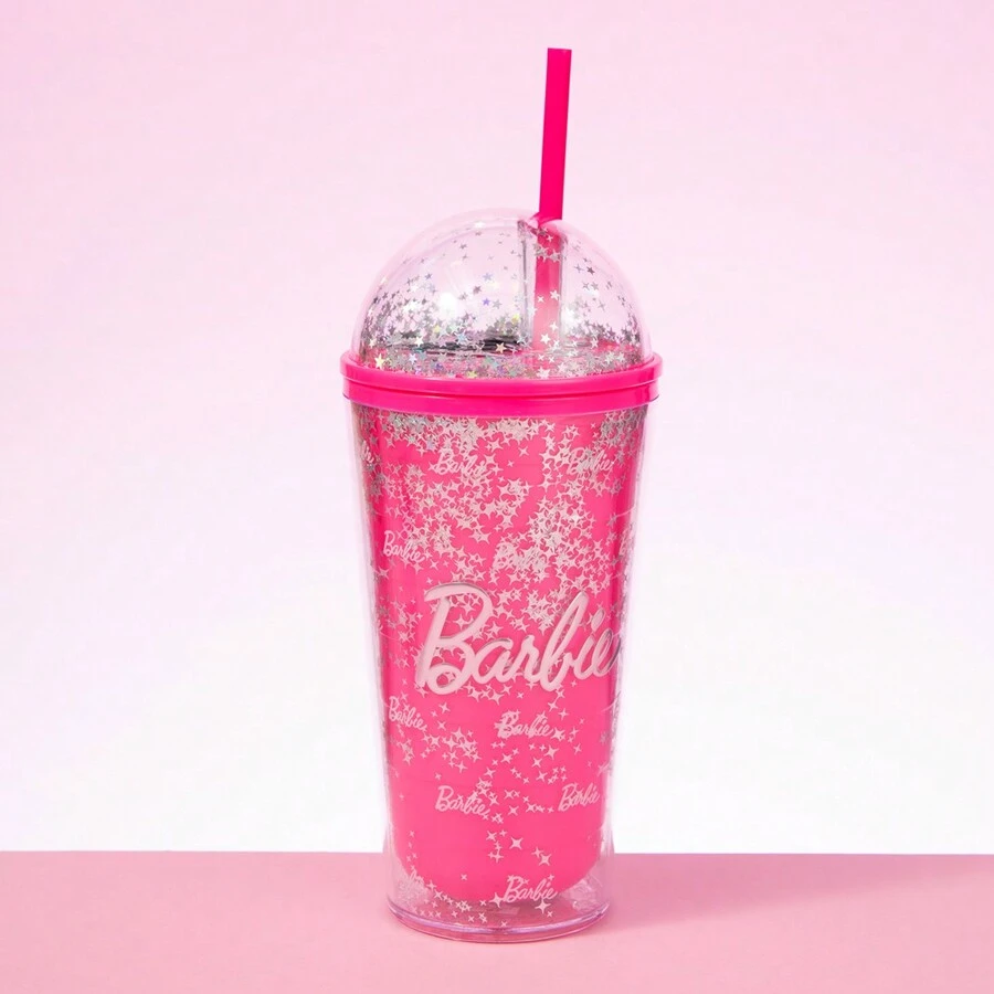 Miniso Barbie Collection Double Layer Plastic Tumbler With Straw 600mL Birthday Gift For Outdoor Travel Or School - Pink - View 1