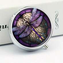 1只紫色蜻蜓藥盒3個格子,小型藥盒,可以放在錢包裡的藥盒,口袋或手袋藥盒裝飾性金屬維生素組織者獨特禮品旅行必備 - 紫色 - 查看 3