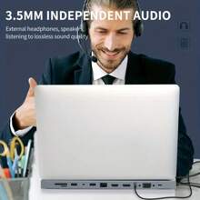 12-In-1 USB-C Hub, USB3.0 HD VGA Adapter, SD/TF Card Reader, Ethernet Port, Multi-Display Expansion Dock For Laptop - Silver - View 8