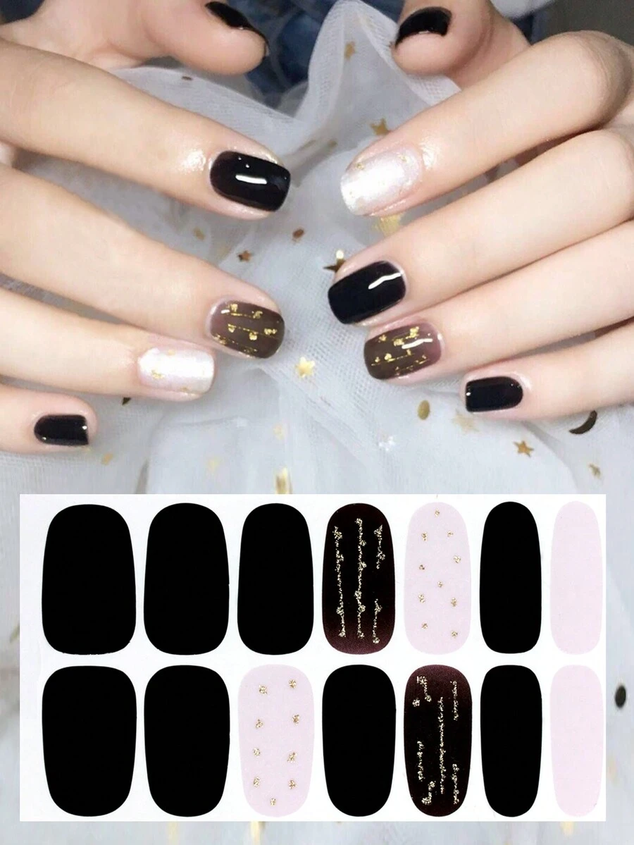 美甲貼紙,14入組全貼式自粘美甲貼紙附美甲檔,適用於女性和女孩,做diy美甲藝術裝飾