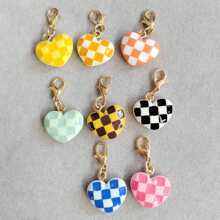 1pc Heart Checker Pattern Resin Decorative Spring Clasp Cute Coin Purse Bag Charm Perfect For Women's Date Gift Car Accessories Women Key Chain Charms Enamel Pin