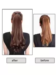 1入組扣在頭上的大波浪中長梨形染髮假馬尾辮(深棕色) - Dark Brown - 查看 2