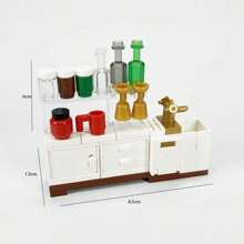 Creative Diy Building Blocks With Small Particles, 4-In-1 Cabinet Set, Coffee And Water Dispenser, Mini Cart, Food Cabinet, Desktop Ornament, Kids' Puzzle Scene Assembly Block Toy Set, Christmas Gift - Multicolor - View 8