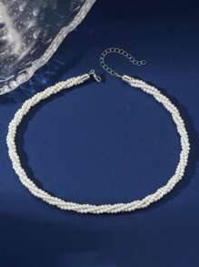 HOTNICE 1 Multi-Layer Faux Pearl Wrapped Spiral Twist Clavicle Chain Suitable For Daily Wear By Women