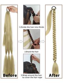 长款编织马尾接发带发带直绕发接发马尾自然柔软合成假发女士日常佩戴 26 英寸 30 英寸 34 英寸 1 件浅棕色 - Light Brown - 查看 6
