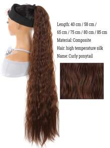 Banda De Pelo Sintético De 36 Pulgadas, Clip De Cola De Caballo Ondulado De Maíz Largo Y Rizado Con Envoltura De Extensión De Cabello Marrón - Light Brown - Ver 6