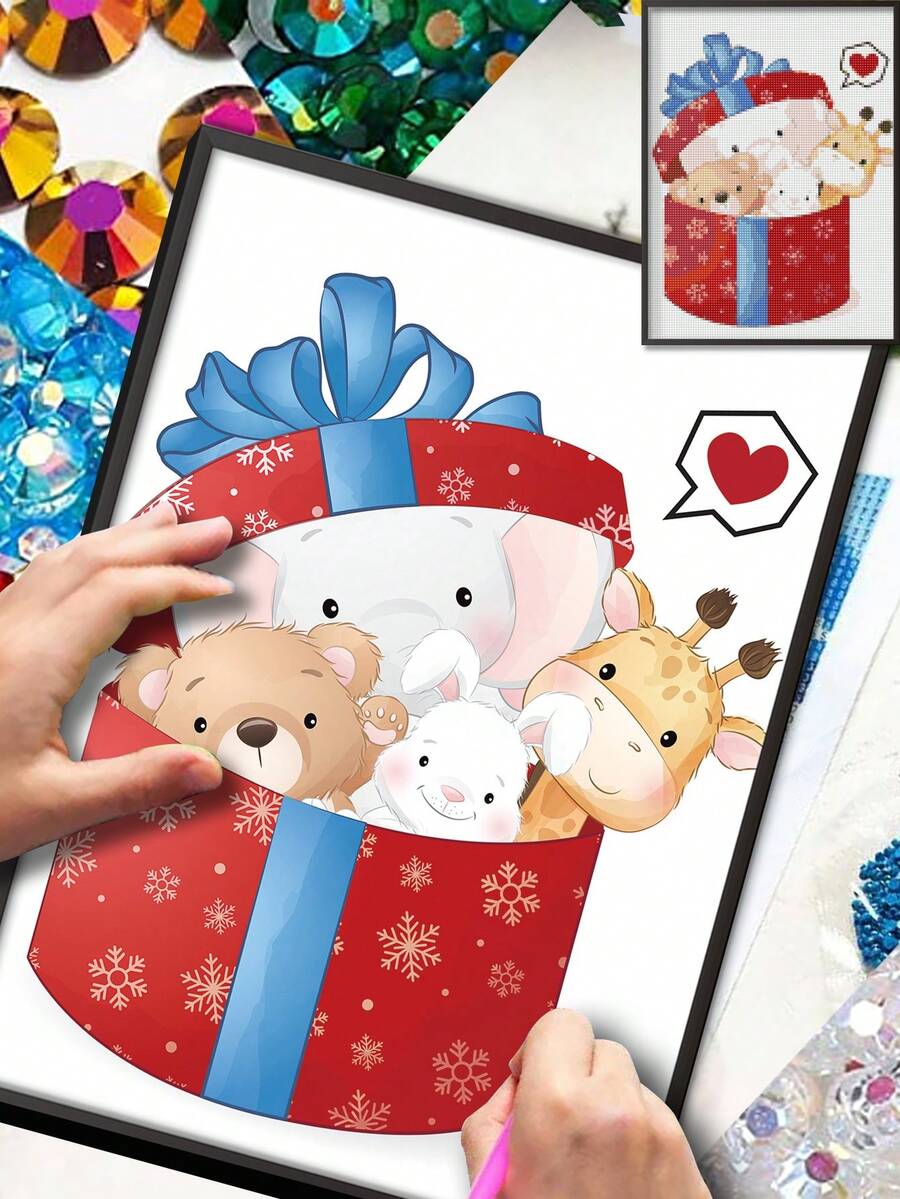1入組聖誕快樂雪人禮物圖案diy鑽石畫,無框全鑽牆藝裝飾,適合初學者或成人,是贈禮的絕佳選擇