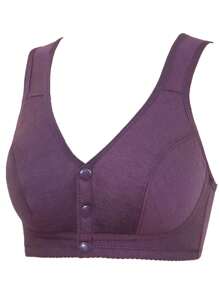 Women's Purple Front-Close Wireless Minimalist Comfort Stretchy Camisole Bra