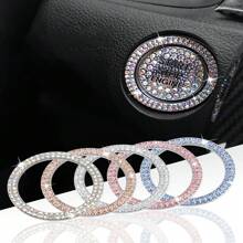 1pc Pink Hollow Design Car Engine Start Button Rhinestone Decorative Ring, Car Interior Bling Accessories - Pink - View 2