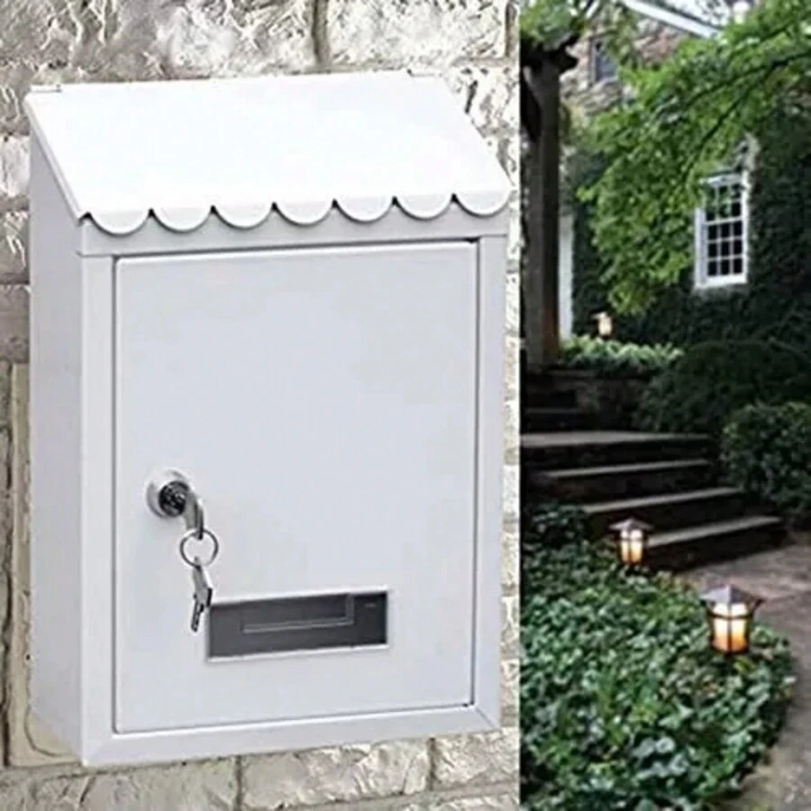 Buzón Metálico Con Llave Cartas Correo Exterior Casa - Blanco - Ver 1