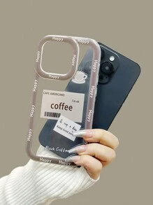 手機掛繩咖啡杯字畫，加厚方形透明抗跌邊保護，附有手編手鐲，適用於iPhone 15系列，XR/7/8字畫款，適用於iPhone 15 Pro Max，Apple 13，14 Apple 11，P12柔軟套，防摔XS直邊畫TPU抗跌軟殼電話套 - 彩色 - 查看 5