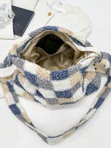 女士肩袋斜挎包聖誕節柔軟毛絨包時尚款調節帶適用於秋冬貝殼包媽媽包適用於大學生和女性新手及白領