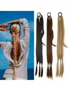 长款编织马尾接发带发带直绕发接发马尾自然柔软合成假发女士日常佩戴 26 英寸 30 英寸 34 英寸 1 件浅棕色 - Light Brown - 查看 1