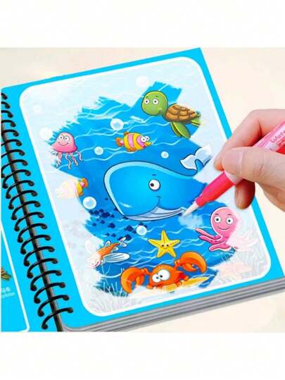 1 Set Of Children's Water Painting Book, Magical Coloring And Painting Set, Educational And Repeated Coloring Watercolor Painting Toys(The Colors Of The Pen And Drawing Book Borders Are Random),Back To School