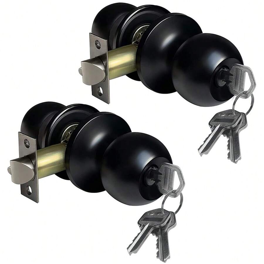 2 Sets Of Black Indoor/outdoor Door Handles With Lock And Key, Suitable For Bedroom, Bathroom, And Entrance Door Handles