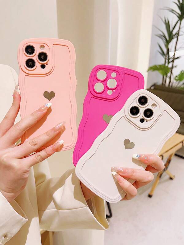 Valentines Hot Pink Pink Neon 3pcs/Set Solid Color Heart Print Phone Case