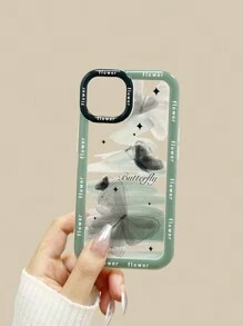 Butterfly Painting Thickened Transparent Square Anti-Fall Protective Case With Added Floral Wrist Strap Compatible With IPhone 15 Series XR/ 7/ 8, IPhone 15 Pro Max/ 13/ 14/ 11/ P12/ XS, Soft Shockproof TPU Border With Painting Compatible With IPhone 11Pro, New Arrival - Multicolor - View 6