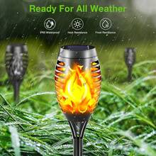Solar Torch Flame Lights, Multiple Solar Halloween Lights Outdoor Flickering Flames, Solar Powered Waterproof Pathway Lights Landscape Decor Lighting Suitable For Garden, Lawn, Yard, Halloween Decorations - Yellow - View 4