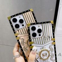 1入款白色鑲嵌方形復古蝴蝶＆戒指支架設計時尚手機殼（適用於蘋果，三星等品牌），適用於商務女性、男性，防摔