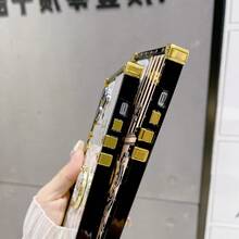 1入款白色鑲嵌方形復古蝴蝶＆戒指支架設計時尚手機殼（適用於蘋果，三星等品牌），適用於商務女性、男性，防摔