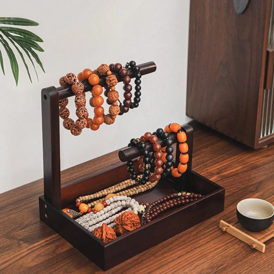 Vòng tay bằng gỗ Hộp đựng đồ cho người chơi, treo vòng tay đính cườm và đựng đồ trang sức bằng gỗ óc chó Đồ trang trí - Gỗ đỏ - Xem 1