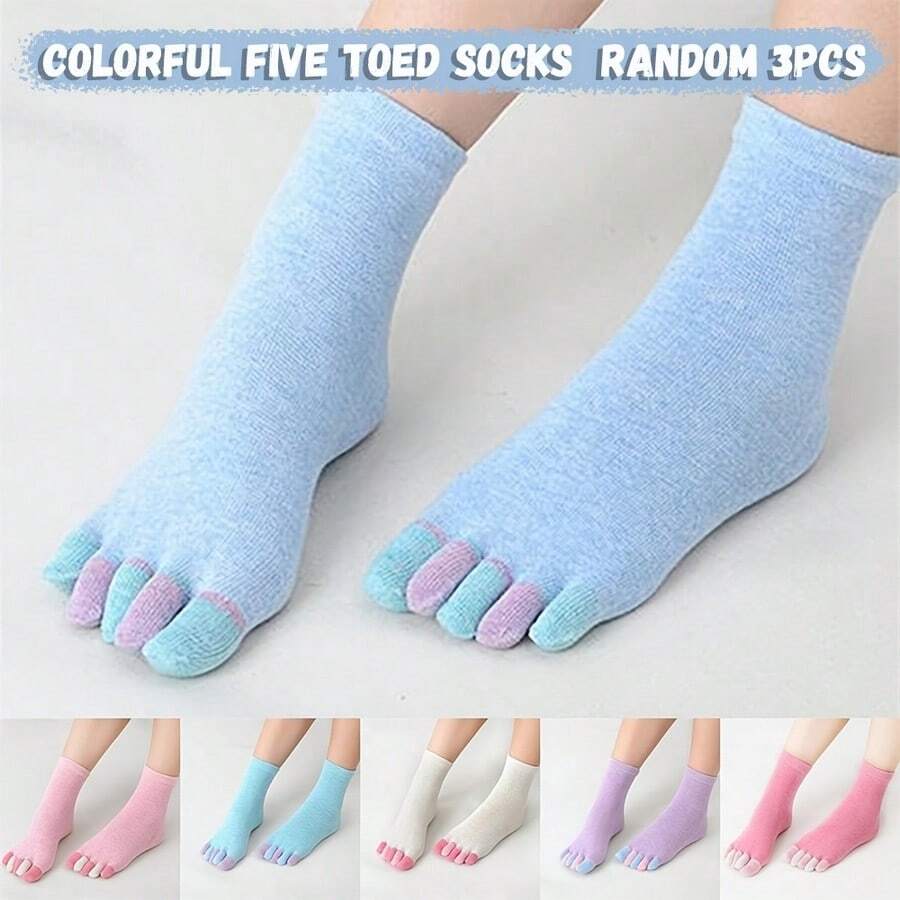 مجموعة من ثلاث أزواج من جوارب الأصابع للنساء جوارب الطاقم خمسة أصابع للركض والرياضة، جوارب أصابع القدم الخمسة مناسبة للاستخدام في الخارج والرياضة، خريف