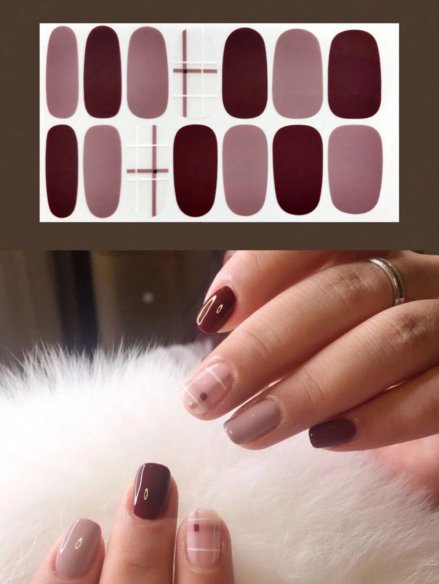 美甲貼紙,14片附1個指甲修整梳,全覆蓋自粘式美甲貼紙,適用於女士和女孩的diy美甲裝飾