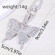 1pc European And American Style Diamond-Studded Insect Butterfly Car Keychain, Cute Women Bag Charm Pendant Creative Cross-Border Gift - Silver - View 2